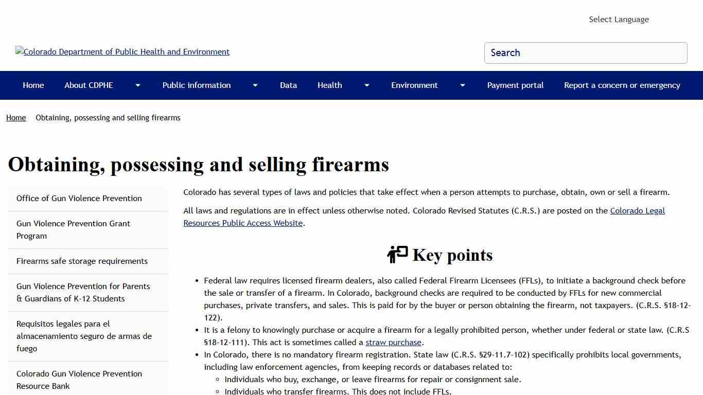 Obtaining, possessing and selling firearms Colorado Department of Public Health and Environment